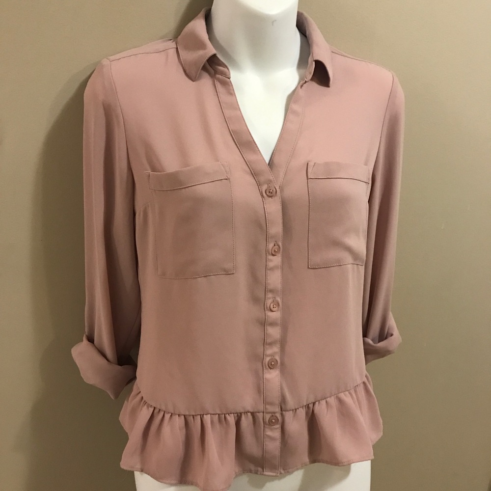 Rose Mauve Ruffle Dress Shirt Express Size XS